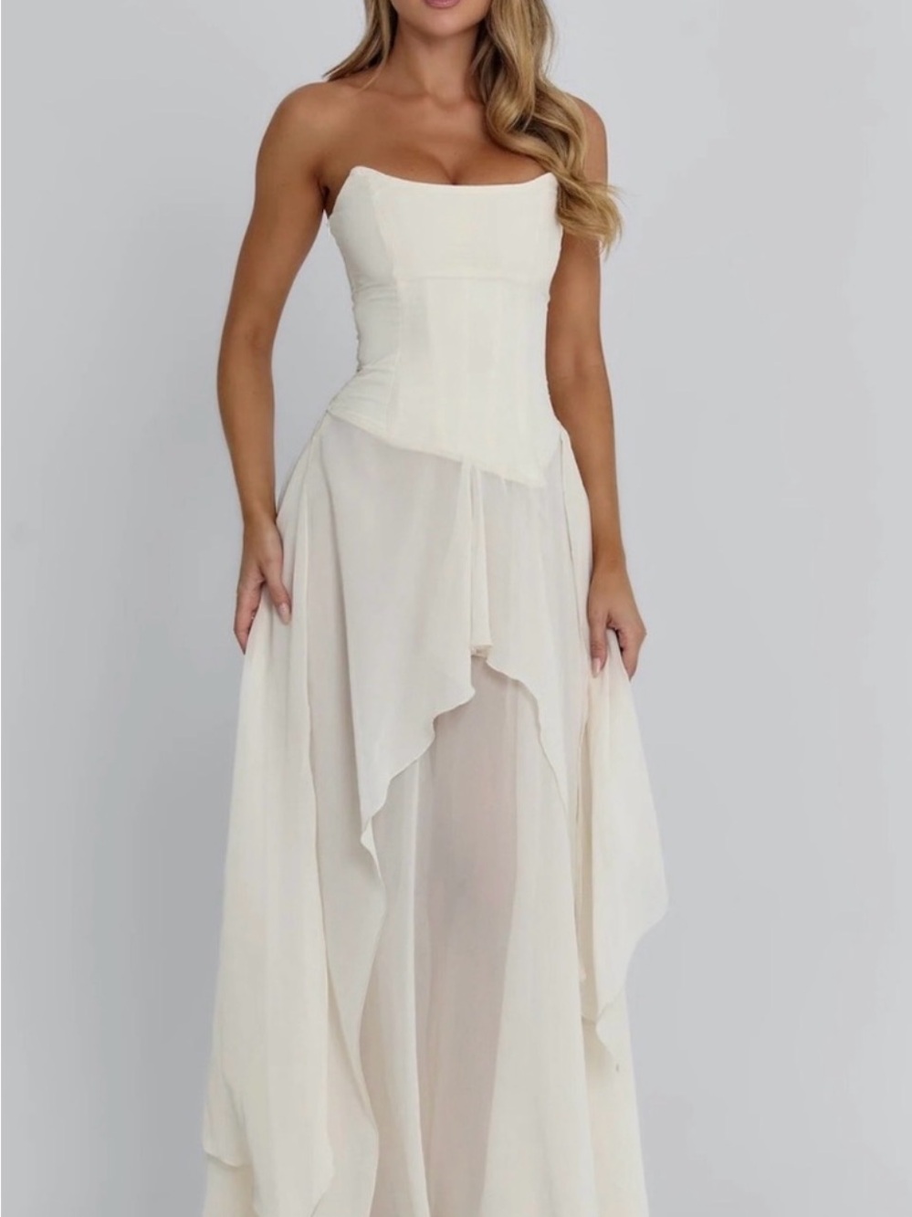 Strapless Cream Chiffon Corset Wedding Gown